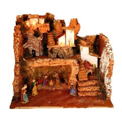 Paesaggio con Luci e Mulino con Statuine 45x30x38 cm 11628A