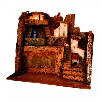 Paesaggio con Luci e Cascata Funzionante Presepe 45x30x38 cm 11628B