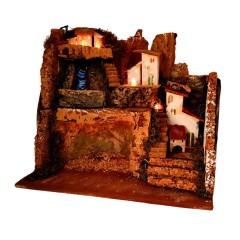 Paesaggio con Luci e Cascata Funzionante Presepe 45x30x38 cm 11628B