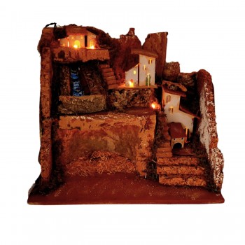 Paesaggio con Luci e Cascata Funzionante Presepe 45x30x38 cm 11628B