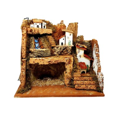 Paesaggio con Luci e Cascata Funzionante Presepe 45x30x38 cm 11628B