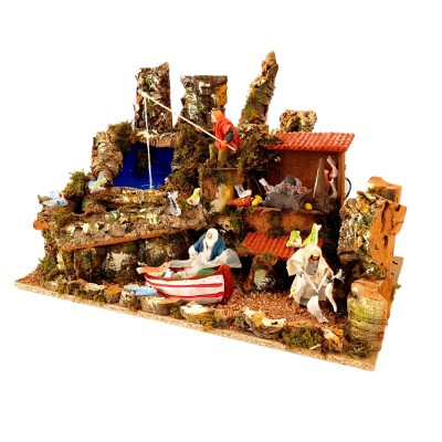 Scena per Presepe con 4 Movimenti I Pescatori 60x40 cm