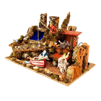 Scena per Presepe con 4 Movimenti I Pescatori 60x40 cm