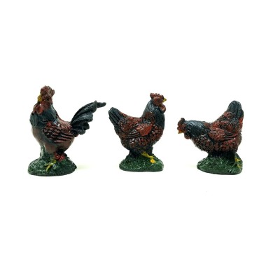 Galli e Galline in Resina per Presepe 3 pezzi 4x2,5x5 cm