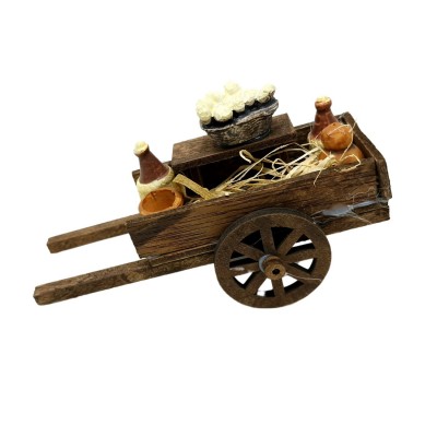 Carretto con Formaggio e Vino in Legno per Presepe 12099