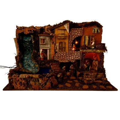 Presepe con Personaggi, Luci e Cascata 80x50x50 cm