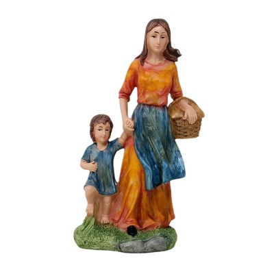 Pastore in Resina Statua per Presepe Donna con Bambino 30 cm