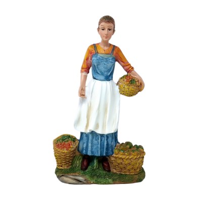 Personaggio in Resina Statua per Presepe Donna con Cesti 30 cm