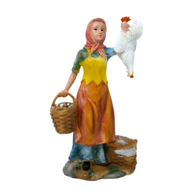 Stauta in Resina per Presepe Donna con Gallina 30 cm