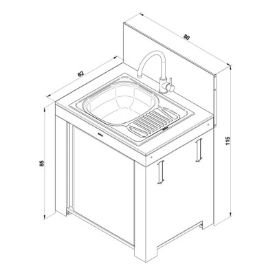 Modulo Cucina Lavello Rettangolare e Scolapiatti Inox e Nero