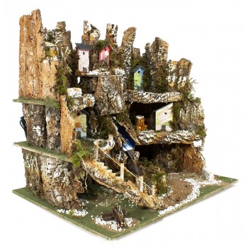 Plastico Presepe con Cascata Mulino e Fuoco 80x60 cm 1312