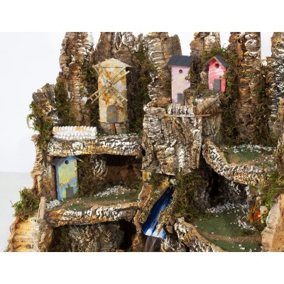 Plastico Presepe con Cascata Mulino e Fuoco 80x60 cm 1312