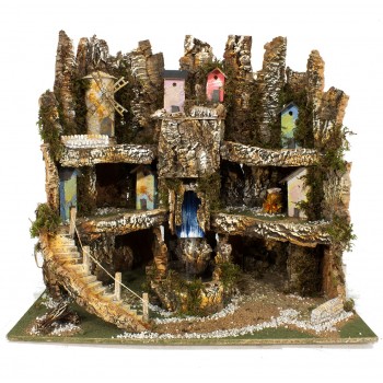 Plastico Presepe con Cascata Mulino e Fuoco 80x60 cm 1312