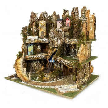 Plastico Presepe con Cascata Mulino e Fuoco 80x60 cm 1312