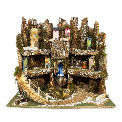 Plastico Presepe con Cascata Mulino e Fuoco 80x60 cm 1312