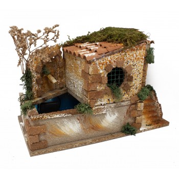 Fontana con Casa per Presepe con Riciclo Acqua 38x19 cm 2056