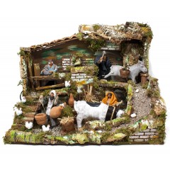 Scena per Presepe con 4 Movimenti Mestieri con Animali 60x40 cm  79077