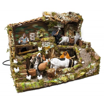 Scena per Presepe con 4 Movimenti Mestieri con Animali 60x40 cm  79077