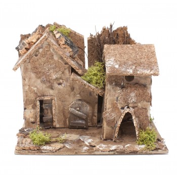 Due Case per Presepe in Sughero 20 x 14 x 16 cm