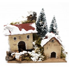 3 Casette con Alberi e Neve per Presepe 10x6 cm 11565A