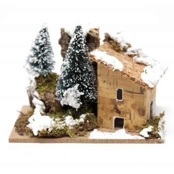 3 Casette con Alberi e Neve per Presepe 10x6 cm 11565A