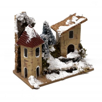 3 Casette con Alberi e Neve per Presepe 10x6 cm 11565A