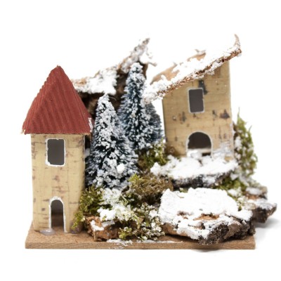 3 Casette con Alberi e Neve per Presepe 10x6 cm 11565A