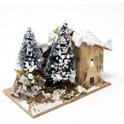 3 Casette con Alberi e Neve per Presepe 10x6 cm 11565A