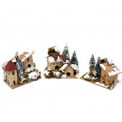 3 Casette con Alberi e Neve per Presepe 10x6 cm 11565A