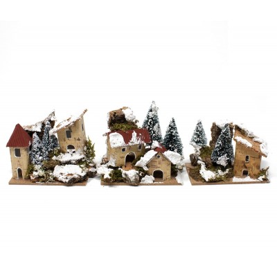 3 Casette con Alberi e Neve per Presepe 10x6 cm 11565A