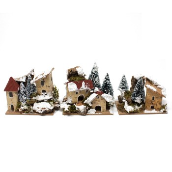 3 Casette con Alberi e Neve per Presepe 10x6 cm 11565A